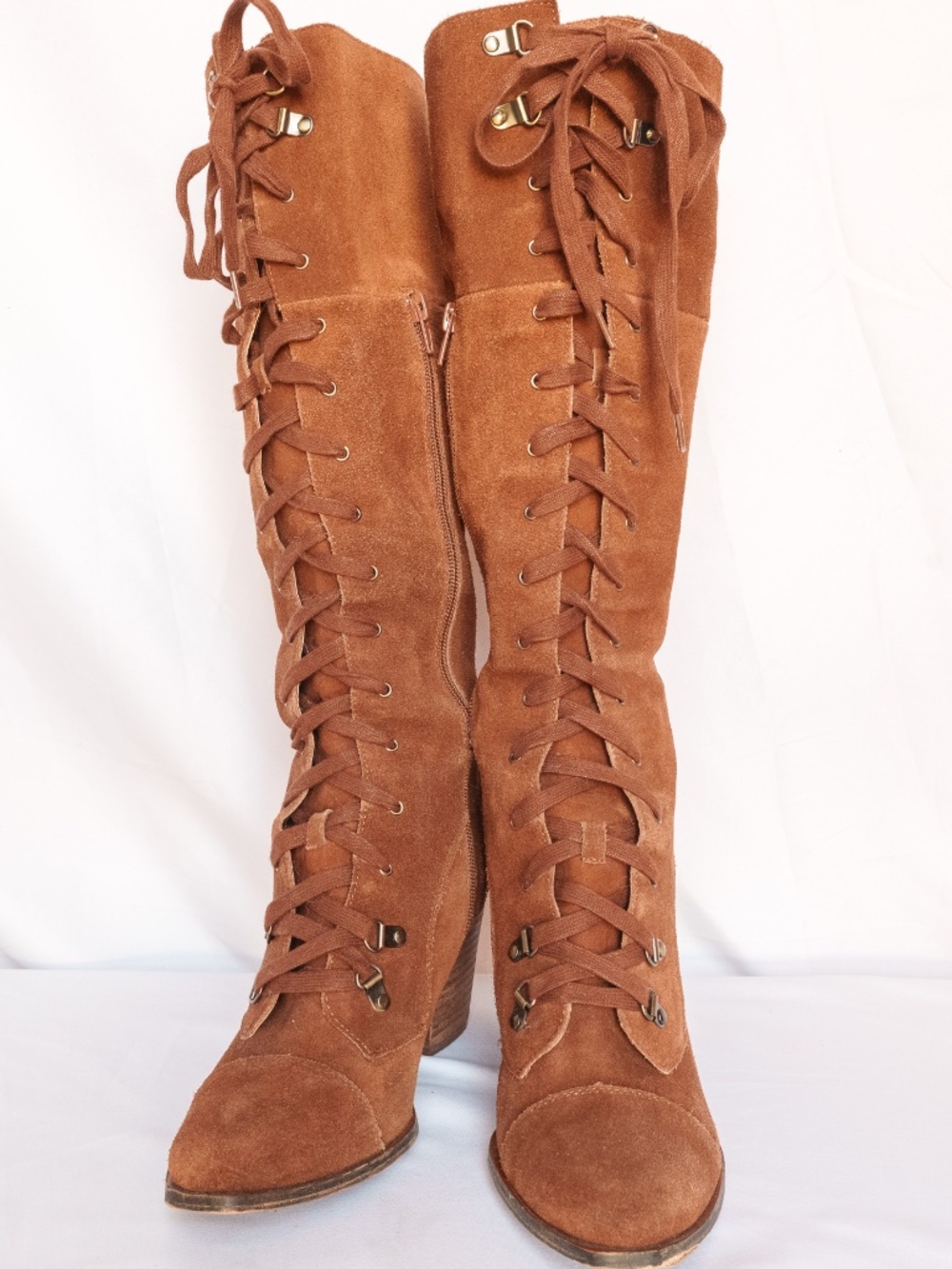 Chinese Laundry Brown Suede Lace-Up Knee High Boots | Block Heel | Size 9
